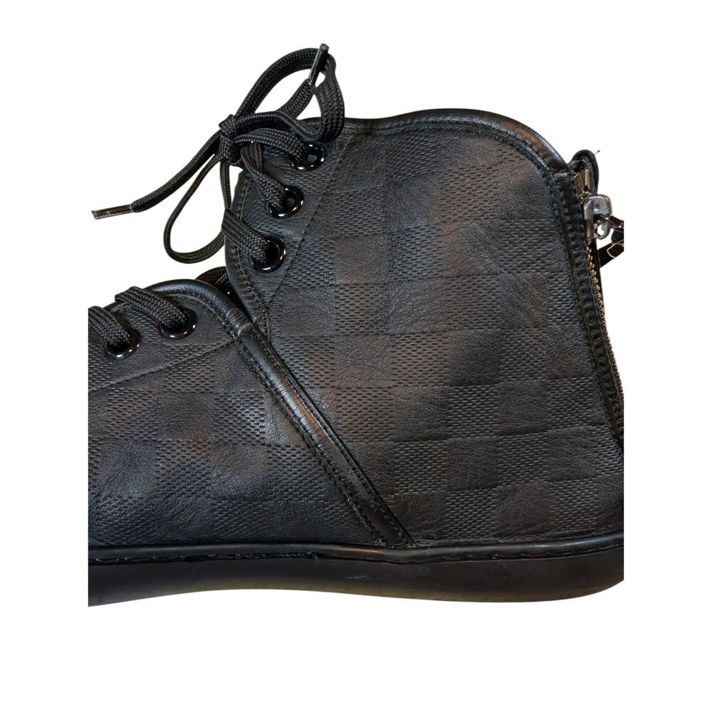 LOUIS VUITTON LV Damier High Top Sneakers Double Zip Black 9.5 Lace Up - Picture 7 of 14